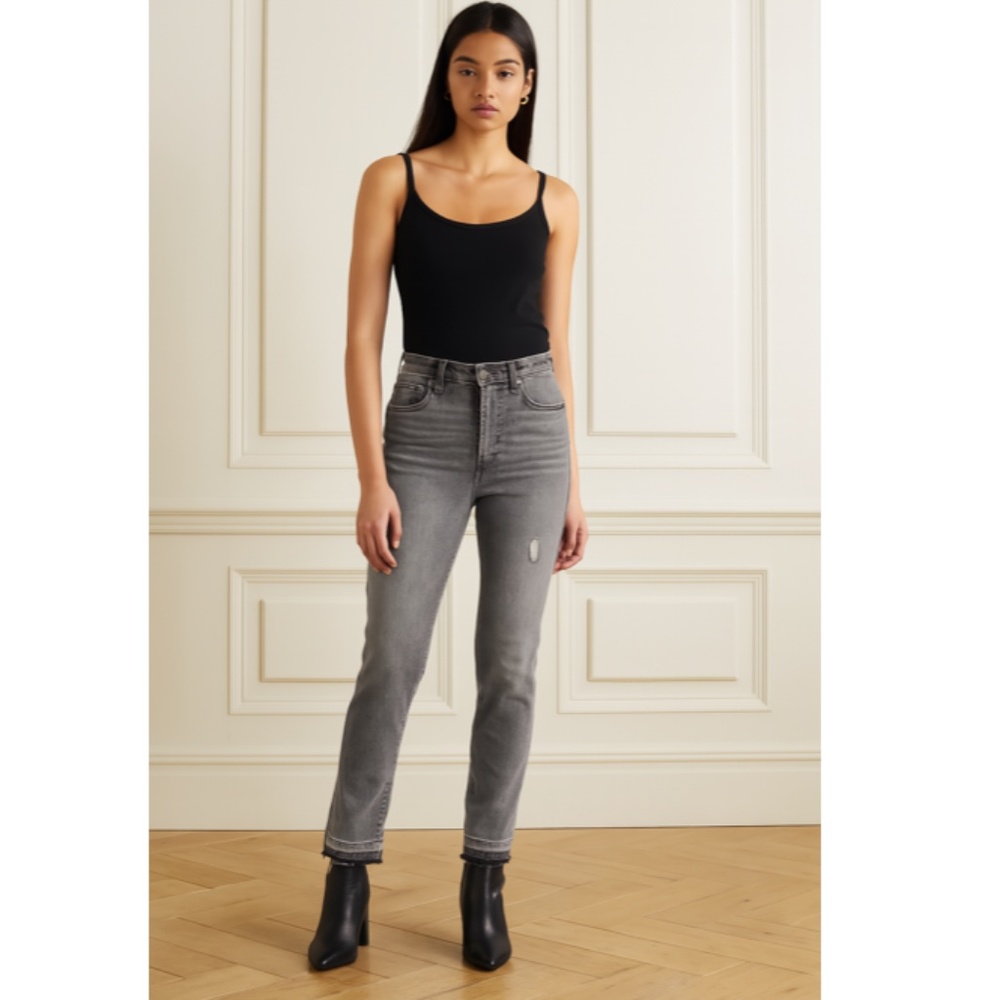 NWT Kut from the Kloth Gray High-Rise Straight Leg Jeans Release Ankle Hem